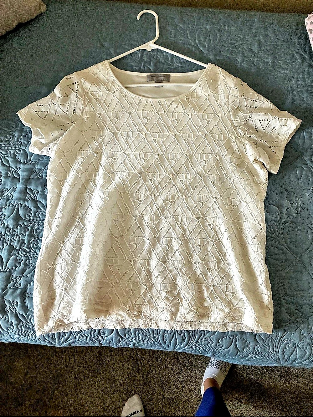 Andrew Marc Geometric Short Sleeve Top in White